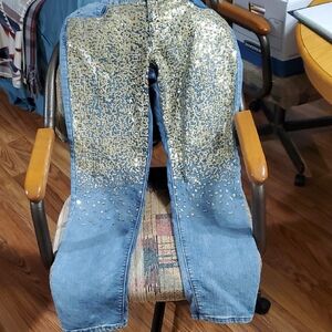 Chico's Platinum size 0 Blue and Gold Sequin Jeans
